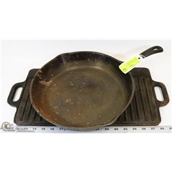 WAGNERS CAST IRON 11-3/4" SKILLET & GRILL PAN