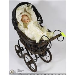 VICTORIAN DOLL PRAM WITH PORCELAIN DOLL