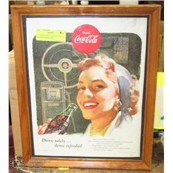 LOT WITH COCA COLA PICTURE AND WOODEN FRAME,AND