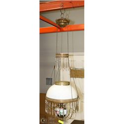 ANTIQUE COAL OIL HAND PAINTED AND CRYSTALS