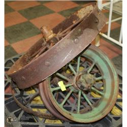 3 VINTAGE STEEL WAGON WHEELS