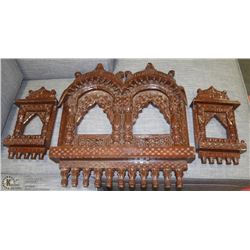 3PC HAND CARVED WOOD WALL MOUNT FRAMES