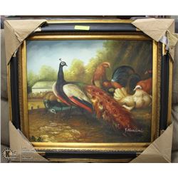 #1 PEACOCK FRAMED PAINTING 27"X32"