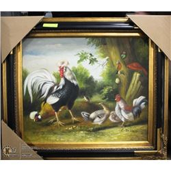 ROOSTERS  FRAMED PAINTING  27"X32"