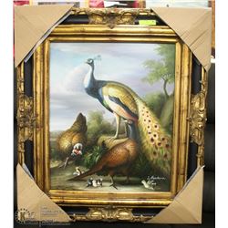 #2 PEACOCK FRAMED PAINTING 31"X35"