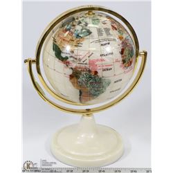 SEMI-PRECIOUS STONE GLOBE WITH MARBLE BASE.