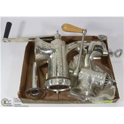 2 VINTAGE MEAT GRINDERS WITH ACCESSORIES