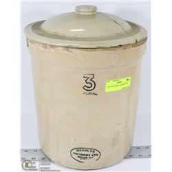 3 GALLON CROCK, CRACKED LID