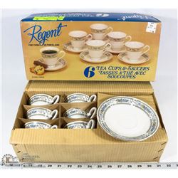 BOX WITH REGENT 6PCS TEA CUPS & SAUCERS FROM