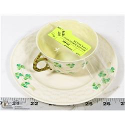 BELLEEK PORCELAIN SHAMROCK CUP & SAUCER.
