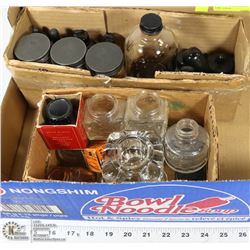2 BOXES OF ANTIQUE INK BOTTLES SOME 1/2 FULL