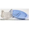 Image 1 : CLEAR GLASS CHICKEN NESTING DISH W/ BLUE DELPHITE