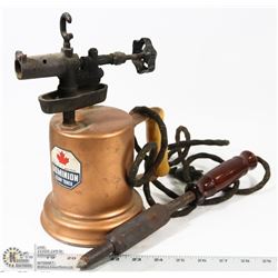 ANTIQUE SOLDERING TORCH & IRON. TOOLS