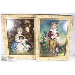 SET OF 2 NEEDLE WORK PICTURES OF A GIRL AND BOY