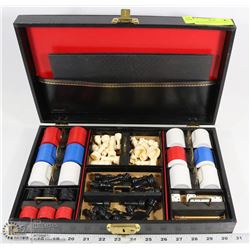 VINTAGE LOCKING CHESS POKER CHECKERS SET