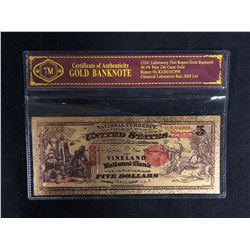 USA FIVE DOLLAR GOLD BANK NOTE (COA) 99.9% PURE 24 KT GOLD