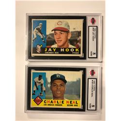 1960 TOPPS BASEBALL #187 JAY HOOK, #155 CHARLIE NEAL (KSA GRADING)