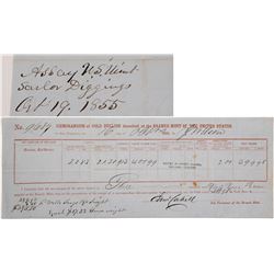 Gold Bullion Memorandum, San Francisco Mint, 1855, Gold Rush Era, for Sailors Diggings