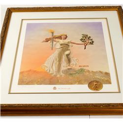 Framed  "MCMVII Lady" Lithograph