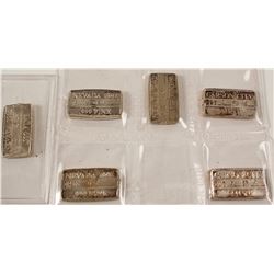Six Small Carson Mint Silver Ingots