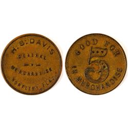 H.S. Davis 5c Token, Norfleet, Florida