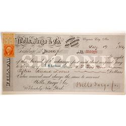 Wells Fargo Second of Exchange, Virginia City, Nevada, 1869, Issued to Saloon Owner