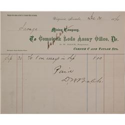 Comstock Lode Assay Office Billhead, 1876