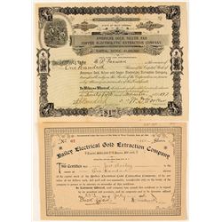 Two Early Electrolytic Process Mining Stock Certificates