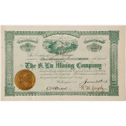 Rare Dahlonega S Lu Mining Company Stock Certificate