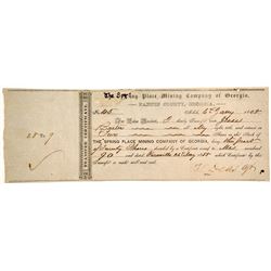 Spring Place Mining Company of Georgia Stock Certificate Transfer, 1858 Plus Background Material