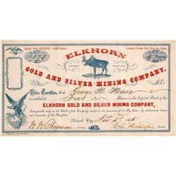 Elkhorn Gold & Silver Mining Co. Stock Certificate, Pioneer City, Idaho Territory, 1865