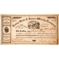 Tolles Gold & Silver Mining Co. Stock Certificate, Peavine District, Washoe Co., Nevada Territory