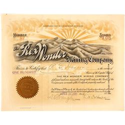 The Rex Wonder Mining Co. Stock Certificate, 1907