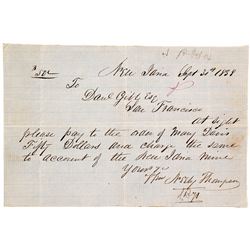 1858 New Idria note from noted California 49er