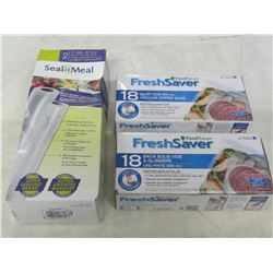 New foodsaver zipper bags & 2 seal a meal 11" x 18ft rollsstorage bags