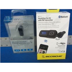 New lot of 2 electronics / bluetooth wireless headset & hands free car kit