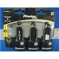 New Master Locks set of 3 keyed alike / weather & cut resistant