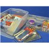 Image 1 : 3 bins of art supplies / paints/ crayons / brushes / puzzle / glitter scissors ect.