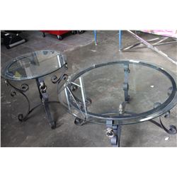 TWO PIECE METAL AND GLASS COFFEE AND ENDTABLE