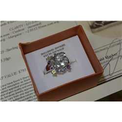 STERLING SILVER GENUINE GREEN QUARTZ AND GEMSTONE RING WITH APPRAISEL $795.00