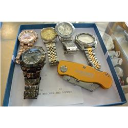 FIVE MENS WATCHES AND POCKET KNIFE