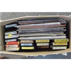 BOX OF RECORDS AND 8 TRACK TAPES