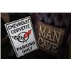 Image 1 : CORVETTE AND MAN CAVE TIN SIGNS