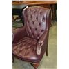 Image 2 : STUDDED LEATHER BUTTONBACK WING BACK ARMCHAIR