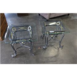 PAIR OF METAL BASE SQUARE GLASSTOP ENDTABLES