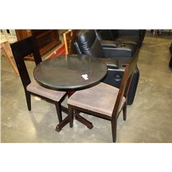 ROUND MARBLE TOP PARLOUR TABLE AND TWO CHAIRS