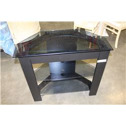 BLACK THREE TIER ENTERTAINMENT STAND WITH GLASS SHELVES