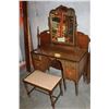 Image 1 : ANTIQUE WALNUT VANITY DRESSER WITH STOOL