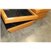 Image 2 : THREE PIECE OAK COFFEE TABLE SET WITH SHADOW BOX GLASS TOP STORAGE