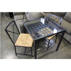 METAL GLASSTOP DINING TABLE AND TWO CHAIRS